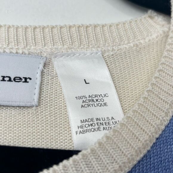 Alfred Dunner Cream Knit Blue Color block Sweater grandmacore large - Picture 3 of 4